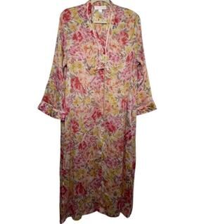 Oscar de la Renta Pink Label Floral Kaftan Robe Dress Vintage Luxe Maxi Gown Med